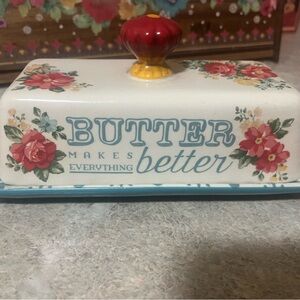The Pioneer Woman Floral Butter Dish with Red Knob